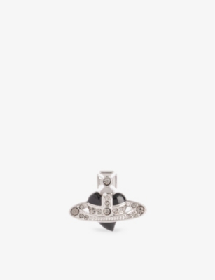 VIVIENNE WESTWOOD: Diamante Heart Orb-embellished platinum-plated brass earring