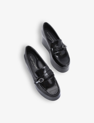 Kurt Geiger London Womens Black Mayfair Eagle-embellished Flatform Patent-leather Loafers In Black