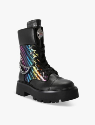 KURT GEIGER LONDON: Kensington rainbow-weave leather combat boots