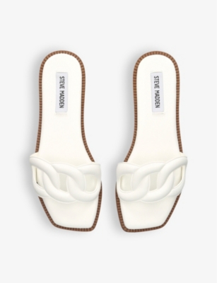 Shop Steve Madden Women's White Stash Chain-strap Flat Faux-leather Sandals