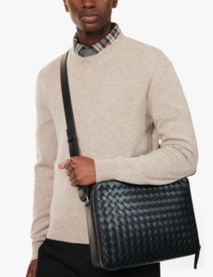 BOTTEGA VENETA WOMENS BLACK-SILVER INTRECCIATO LEATHER BRIEFCASE 