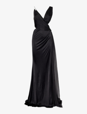 Shop Roberto Cavalli Women's Nero Cut-out V-neck Woven Maxi Dress