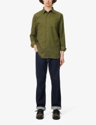 Shop The North Face Men's Forest Olive Patch-pocket Brushed-texture Cotton Shirt