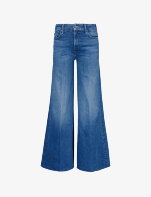 MOTHER: The Roller frayed-hem wide-leg mid-rise stretch-denim jeans