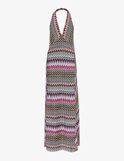 MISSONI: Chevron-pattern halter-neck knitted maxi dress