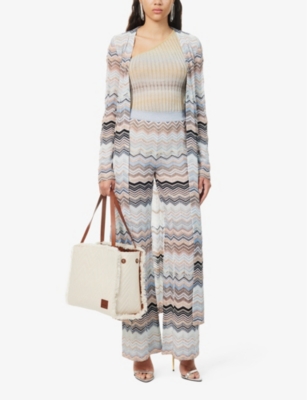 Shop Missoni Wide-leg Mid-rise Knitted Trousers In Multi  Blue Beige Tones
