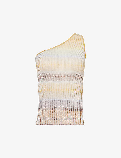 MISSONI: Asymmetric-neck metallic knitted top