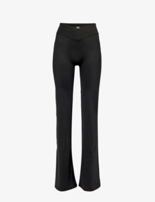 Shop Lounge Underwear Women's Black Varsity Flared-leg High-rise Stretch-woven Trousers