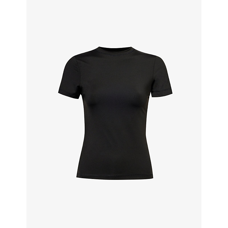 Lounge Underwear Womens Black Varsity Short-sleeve Stretch-woven T-shirt