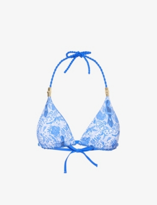 Shop Heidi Klein Womens Prt-prt Lake Como Triangle-cup Recycled Polyamide-blend Bikini Top