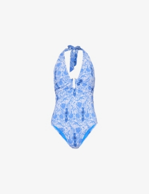 Shop Heidi Klein Womens Prt-prt Lake Como U-bar Recycled Polyamide-blend Swimsuit