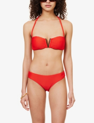 Shop Heidi Klein Women's Red-red Vicenza V-bar Bandeau Recycled Polyamide-blend Bikini Top
