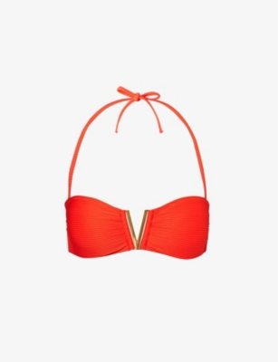 Shop Heidi Klein Women's Red-red Vicenza V-bar Bandeau Recycled Polyamide-blend Bikini Top