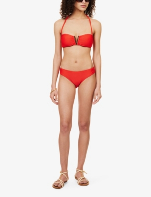 Shop Heidi Klein Vicenza Textured Low-rise Recycled Polyamide-blend Bikini Bottoms In Red-red