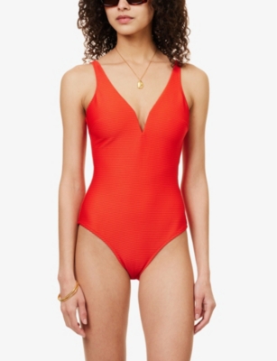 Shop Heidi Klein Womens Red-red Vicenza V-bar Recycled Polyamide-blend Swimsuit