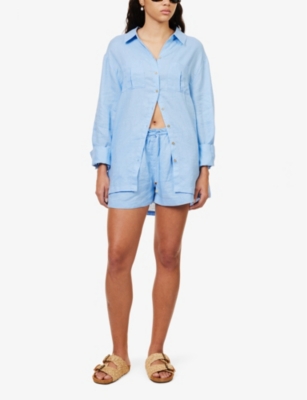 Shop Heidi Klein Women's Blu-blu Hydra Patch-pocket Relaxed-fit Linen Shirt