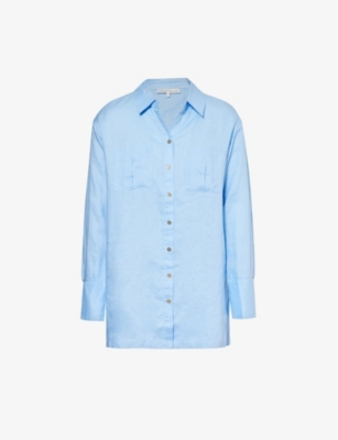 Shop Heidi Klein Womens Blu-blu Hydra Patch-pocket Relaxed-fit Linen Shirt