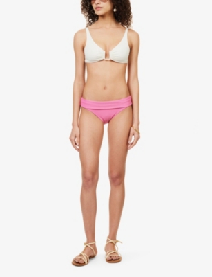 Shop Heidi Klein Women's Mag-pnk Foldover Textured Recycled Polyamide-blend Bikini Bottoms