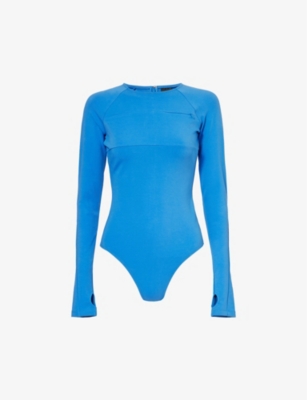 Shop Khy Womens Cobalt Zip-detail Slim-fit Stretch-cotton Body