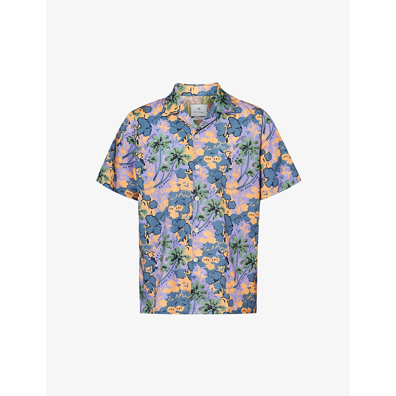Shop Ps By Paul Smith Men's Lilac Floral-print Camp-collar Cotton-blend Shirt