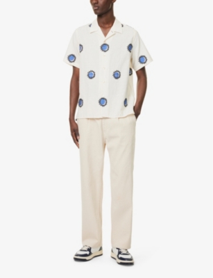 Shop Ps By Paul Smith Men's Light Blue Casual Abstract-pattern Relaxed-fit Cotton-blend Shirt