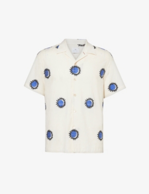 Shop Ps By Paul Smith Men's Light Blue Casual Abstract-pattern Relaxed-fit Cotton-blend Shirt