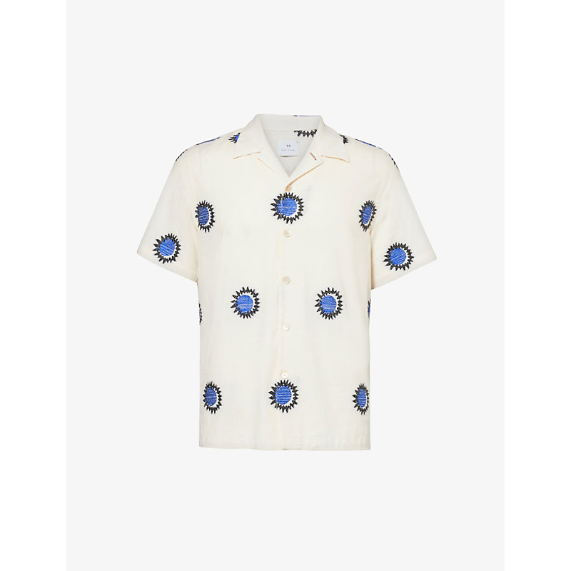 Shop Ps By Paul Smith Casual Abstract-pattern Relaxed-fit Cotton-blend Shirt In Light Blue