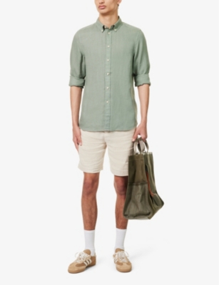Shop Ps By Paul Smith Men's Greyish Green Button-down Collar Linen Shirt