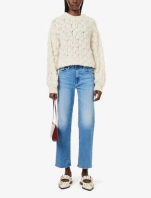 MOTHER WOMENS OUT OF THE BLUE MR RAMBLER ZIPPED-ANKLE STRAIGHT-LEG MID-RISE  STRETCH-DENIM JEANS 