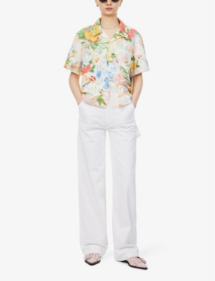Shop Mother The Cropped Hooky Cotton-blend Shirt In Pnl - Painted Ladies