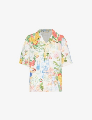 Shop Mother The Cropped Hooky Cotton-blend Shirt In Pnl - Painted Ladies