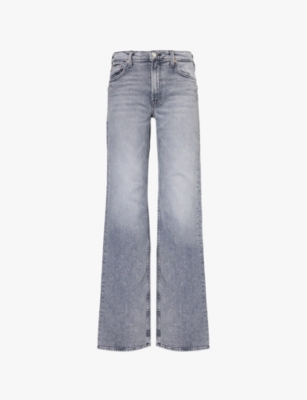 Shop Mother Women's Drawing A Blank The Bookie Faded-wash Straight-leg Stretch-denim Jeans