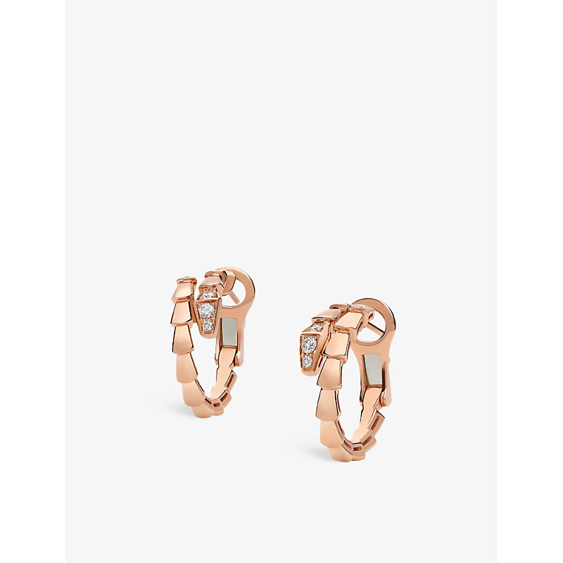 Shop Bvlgari Womens Rose Gold Serpenti Viper 18ct Rose-gold And 0.18ct Brilliant-cut Diamond Hoop Earring