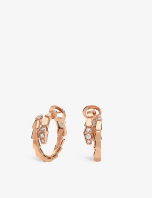 Bvlgari Womens Rose Gold Serpenti Viper 18ct Rose-gold And 0.18ct Brilliant-cut Diamond Hoop Earring