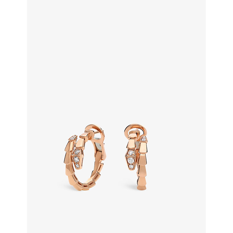 Bvlgari Womens Rose Gold Serpenti Viper 18ct Rose-gold And 0.18ct Brilliant-cut Diamond Hoop Earring