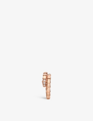 Shop Bvlgari Serpenti Viper 18ct Rose-gold And 0.14ct Brilliant-cut Diamond Ring In Rose Gold