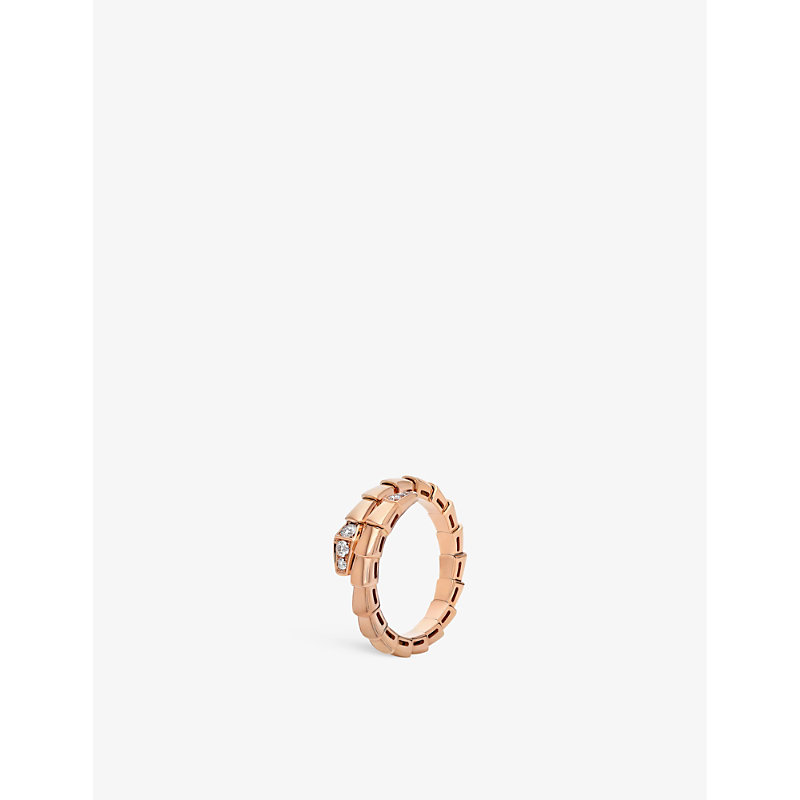 Bvlgari Womens Rose Gold Serpenti Viper 18ct Rose-gold And 0.14ct Brilliant-cut Diamond Ring