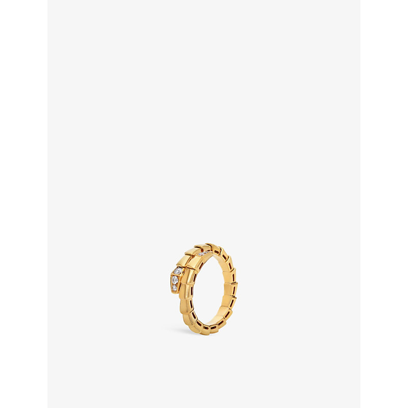 Bvlgari Womens Yellow Gold Serpenti Viper 18ct Yellow-gold And 0.14ct Brilliant-cut Diamond Ring