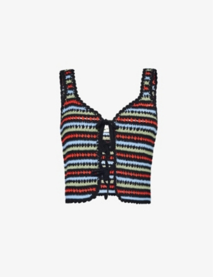 RIXO: Lia striped-print cotton-knit top