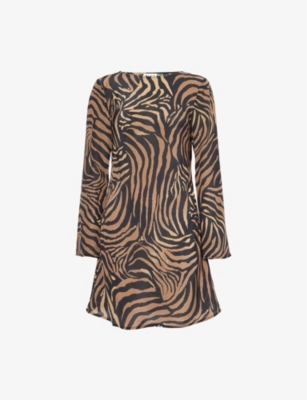 RIXO: Ridley tiger-print silk mini dress