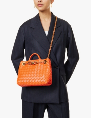Bottega Veneta Orange-m Brass Andiamo Small Leather Top-handle Bag In Orange-m Brass