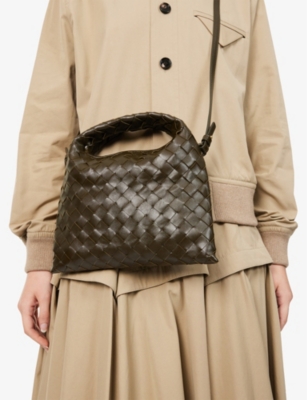 Bottega Veneta Womens Kaki-m Brass-kaki Hop Mini Leather Cross-body Bag In Kaki-m Brass-kaki