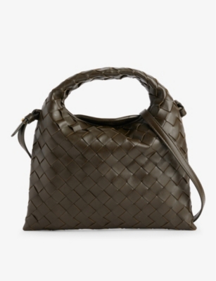 Bottega Veneta Womens Kaki-m Brass-kaki Hop Mini Leather Cross-body Bag