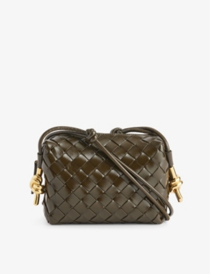 Bottega Veneta Womens Kaki-m Brass Loop Knot Mini Leather Crossbody Bag