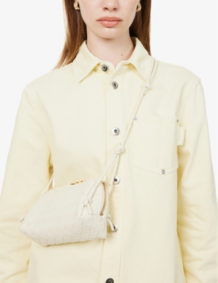 Bottega Veneta Womens Sea Salt-m Brass Loop Leather Crossbody Bag In Sea Salt-m Brass