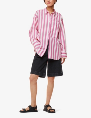 Whistles Cotton Striped Oversized Shirt In Multi-coloured