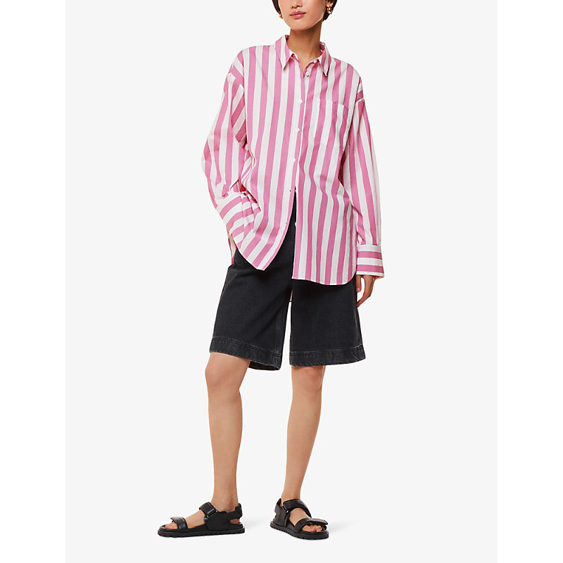 Shop Whistles Women's Multi-coloured Stripe-pattern Oversized Cotton Shirt
