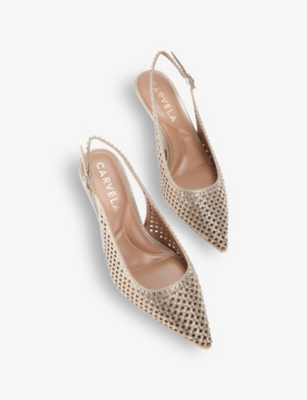 CARVELA: Lazer crystal-embellished mesh slingback shoes