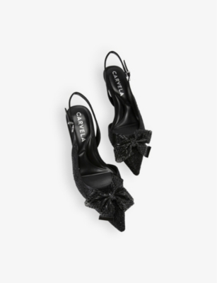 CARVELA: Regal bow crystal-embellished slingback heels