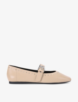 Kg Kurt Geiger Womens  Nico Stud-embellished Flat Faux-leather Ballet Flats In Bone